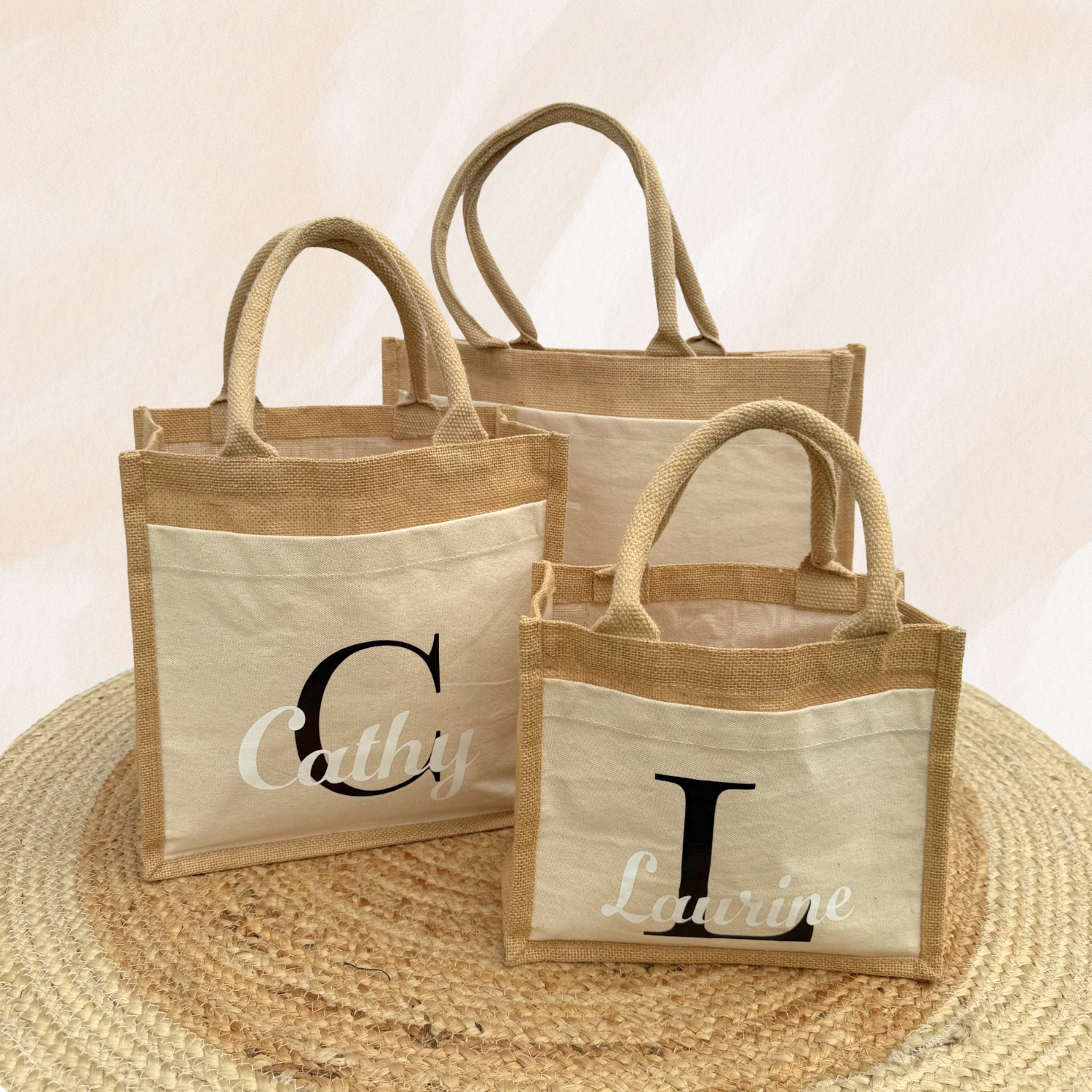 Moyen sac en jute personnalisé.