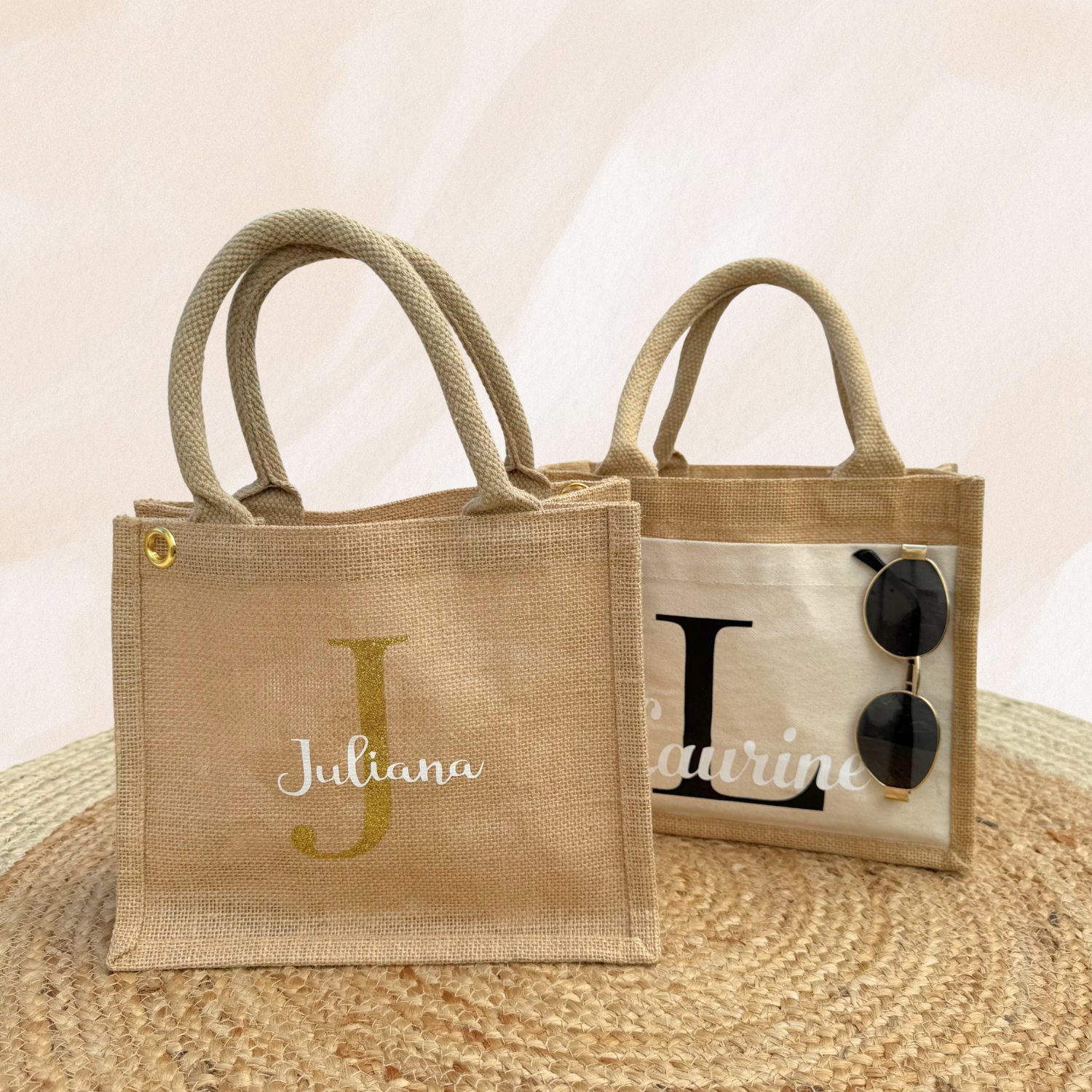 Petit sac en jute personnalisé.