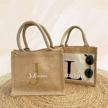 Petit sac en jute personnalisé.