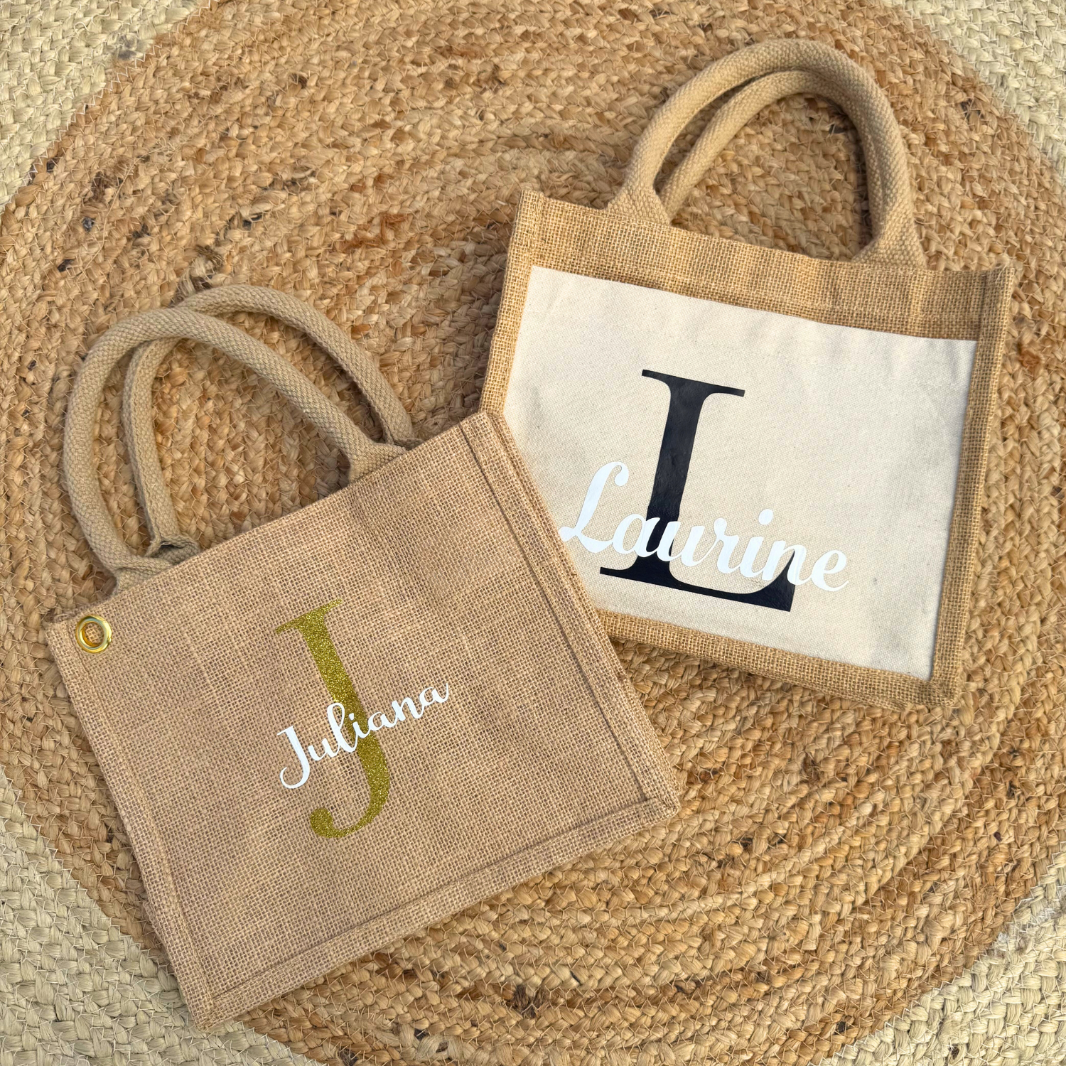 Petit sac en jute personnalisé.